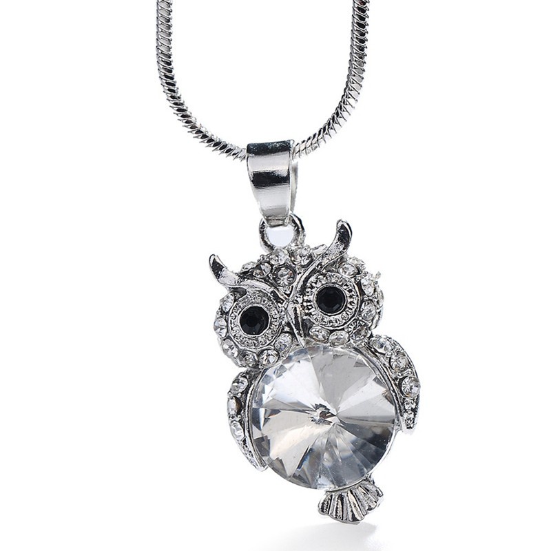 Rose Gold Color Fashion Snake Chain Crystal Gemstone Necklace Sweater Jewelry Fashion Small Cute Owl Bird Pendant