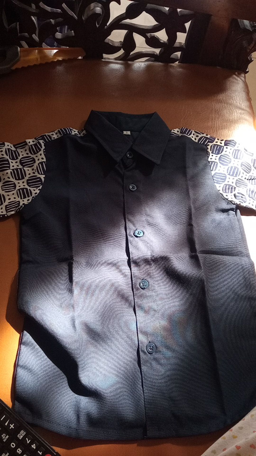 Nabhas Shirt (kemeja Anak Dark Navy Blue Kombinasi Batik)