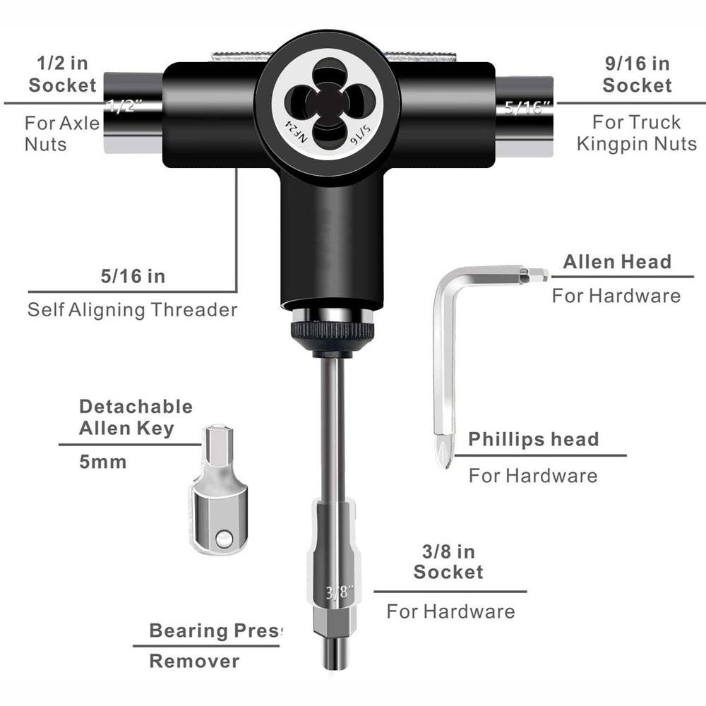 Augustina Alat Skate Sepatu Roda Semi Otomatis Multifungsi Heavy Duty Wrench Skateboard Repair Tools