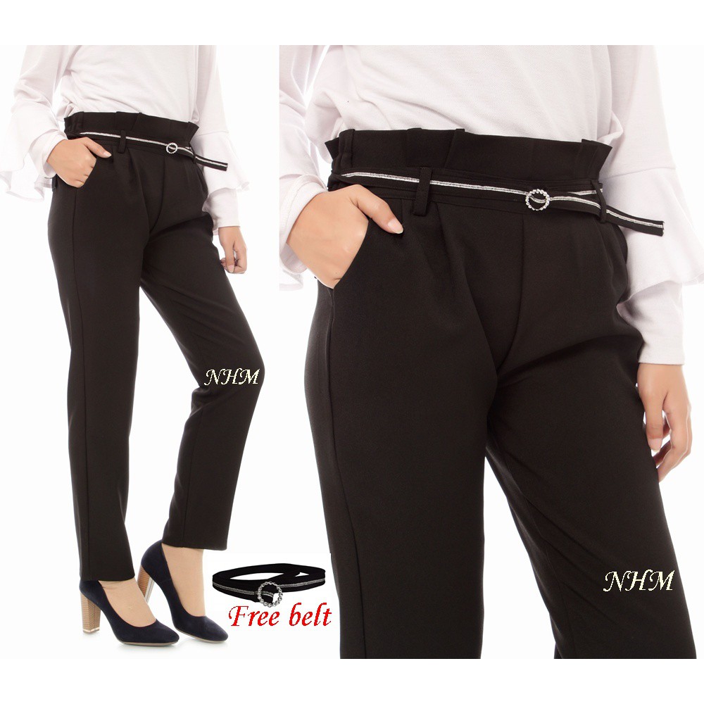 NHM WIDE PANTS Celana kerja Wanita free belt, Premium Quality, Celana Kantor