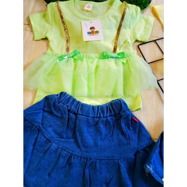 SETELAN ROK JEANS ANAK CEWEK IMPORT 1-5 TAHUN / SETELAN ROK JEANS PENDEK ANAK PEREMPUAN IMPORT PERGI JALAN LUCU