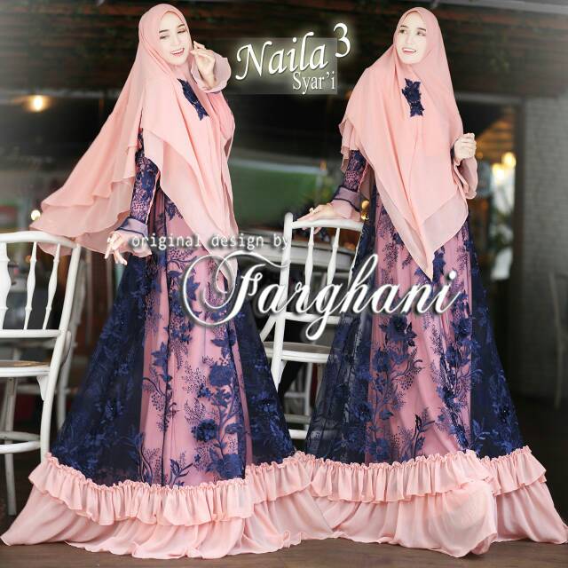 Gamis Syari Brokat Naila 3 Original by Farghani READY