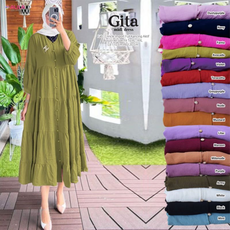 GITA MIDI DRESS BY ALILA BAHAN CRINCLE BUSUI LD 110