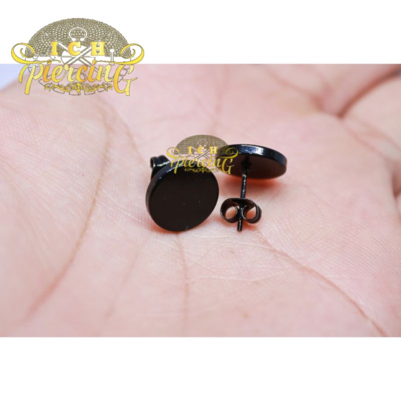 anting tusuk hitam 12mm / anting pria cool / anting lingkaran