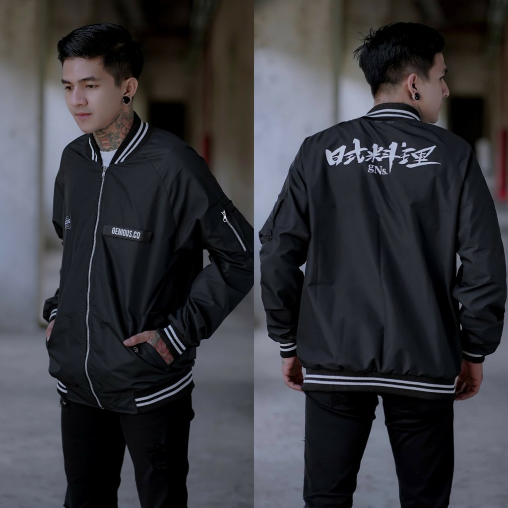JAKET PRIA - JAKET BOMBER PRIA - JAKET VARSITY - JAKET SALVIO HEXIA-GNUS KANJI HITAM