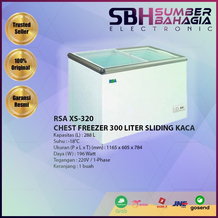 RSA XS-320 CHEST FREEZER 300 LITER SLIDING KACA (NEW) (KHUSUS BANDUNG)