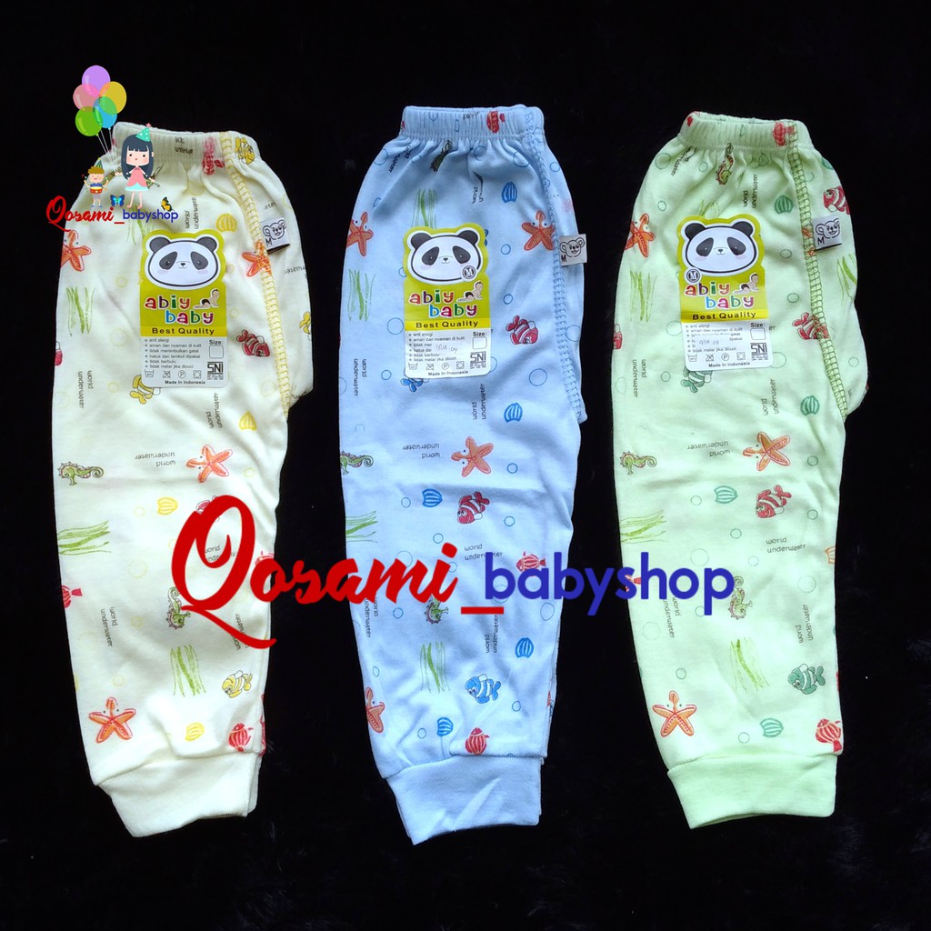 ABIY BABY WARNA 3 pcs Celana Panjang Bayi Motif Uk S, M, L, XL  SNI