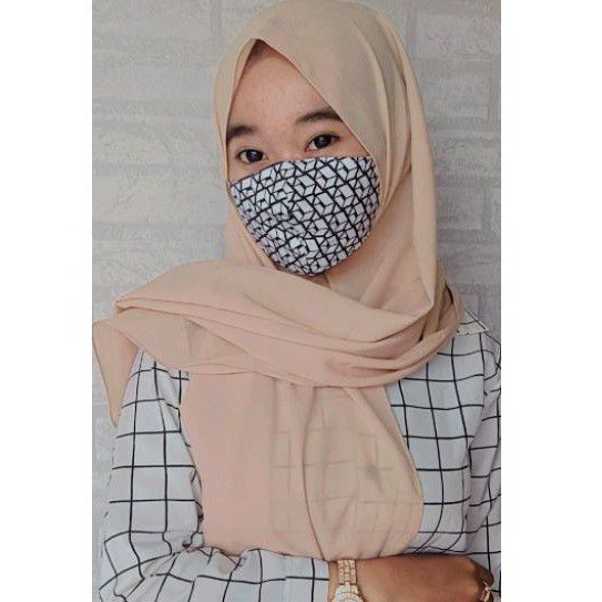 masker batik MONOKROM katun hitam putih 3ply standart SNI