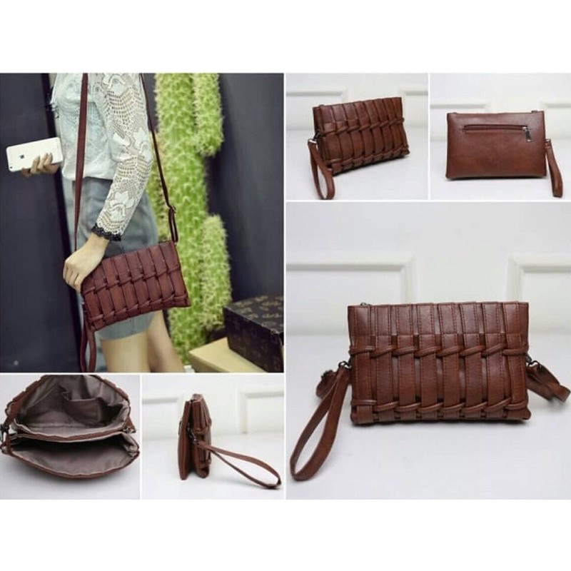 gh-bag Slempang Kanvas keren gaul murah hp kartu pria wanita cewek cowok Cabs Pocket ( P BROWN)