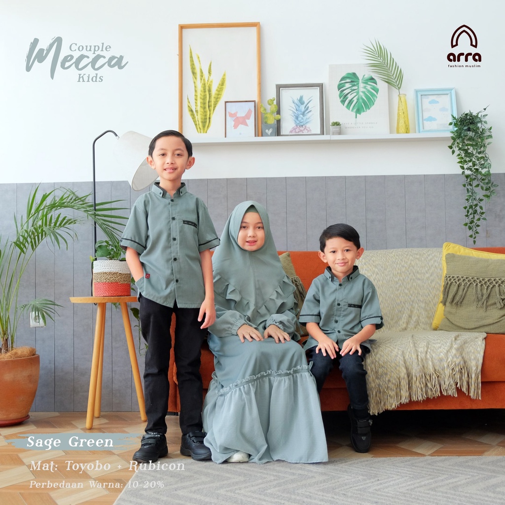 Sarimbit Keluarga 2023 Arra Mecca Sage Green Baju Couple Keluarga Lebaran 2023