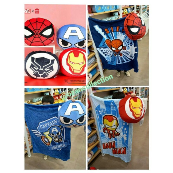 miniso bantal + selimut marvel karakter