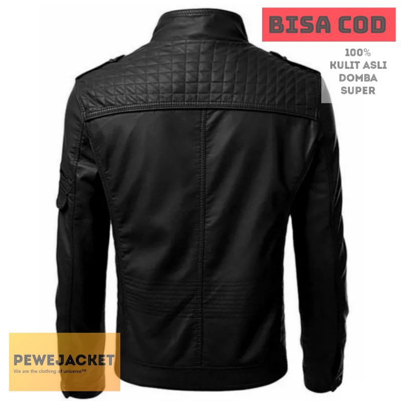 JAKET PRIA KULIT ASLI DOMBA SUPER WARNA HITAM MODEL KASUAL (BISA COD)