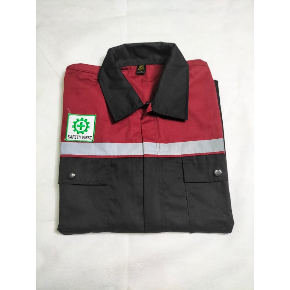 Baju Safety Wearpack Lengan Panjang | Baju Proyek Atasan Merah Maroon Hitam