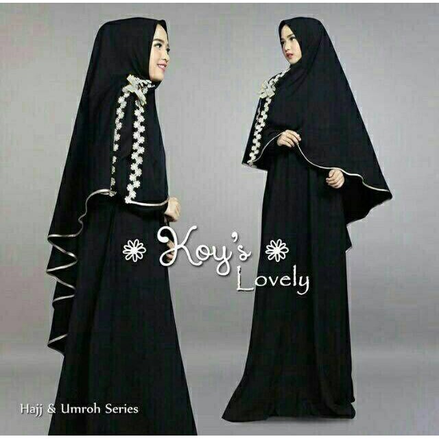 gamis syari putih polos list hitam bahan jersey premium busui kombinasi renda putih hitam coksu