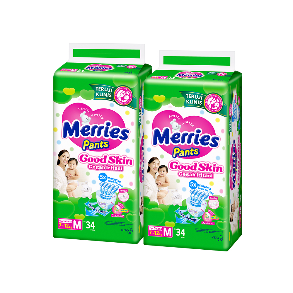 Merries Good Skin Pants Popok Perlengkapan Bayi M(7 - 12)kg Kurangi Risiko Alergi Pada Kulit Bayi Isi 32+2 Buah Twin Pack