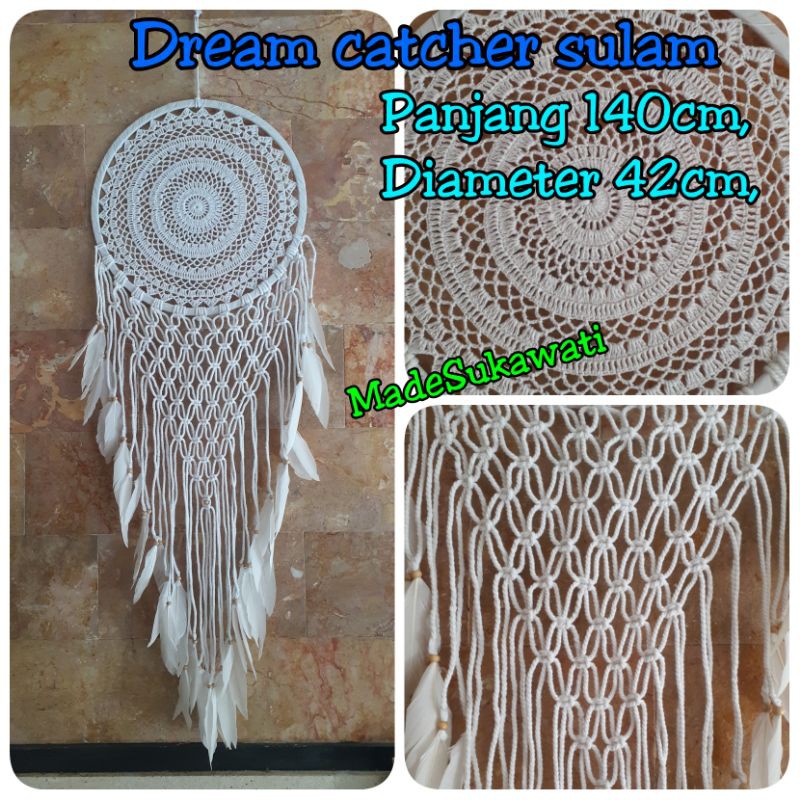 Dream Catcher rajut sulam diameter 42cm bulu ayam jaring benang dekorasi hiasan gantungan