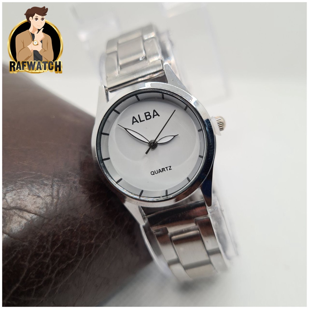 Jam Tangan Wanita Alba Rantai Casual Hitam Putih