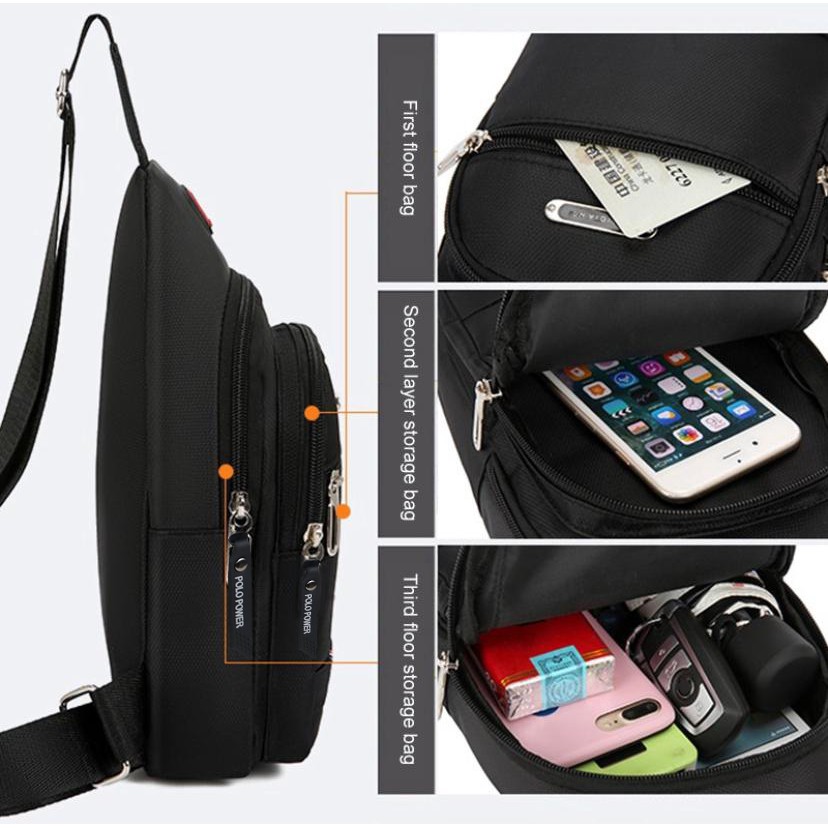 Tas Selempang Pria Polo Power Original Sling bag Import Tas Dada ABG Waterproof USB Portable 1518-PP