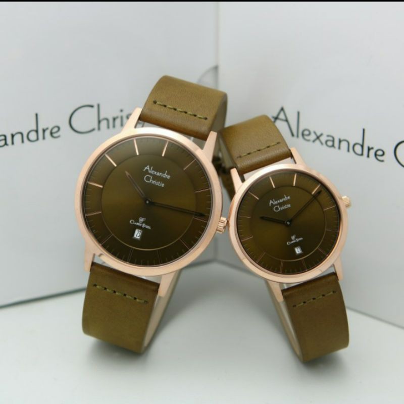 ALEXANDRE CHRISTIE AC8639 ROSEGOLD BROWN COUPLE.ORIGINAL GARANSI RESMI 1TAHUN
