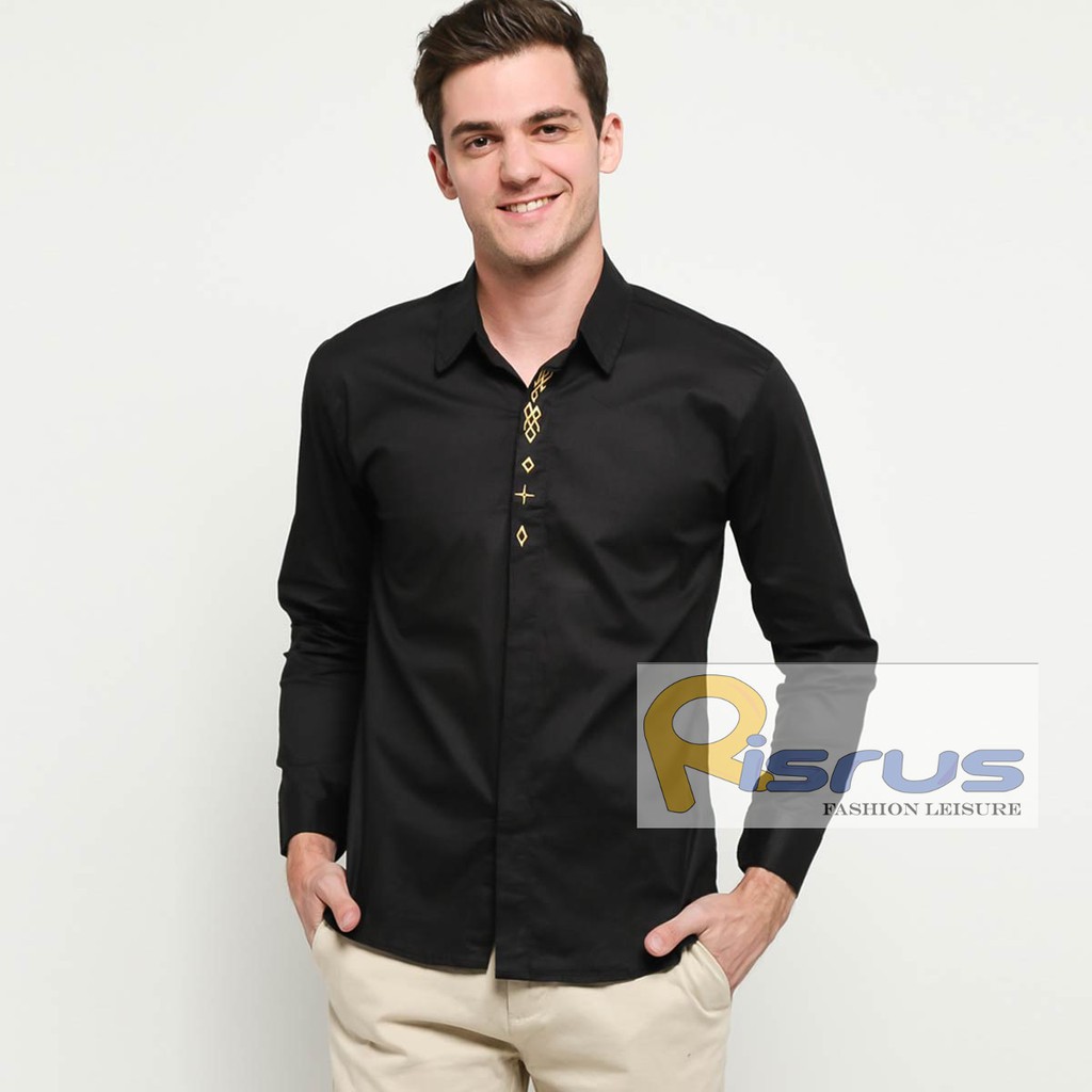 RISRUS FASHION HEM AKHTAR BAJU PRIA BAJU KOKO COWO LENGAN PANJANG KOKO COWOK POLOS MODEL SLIMFIT