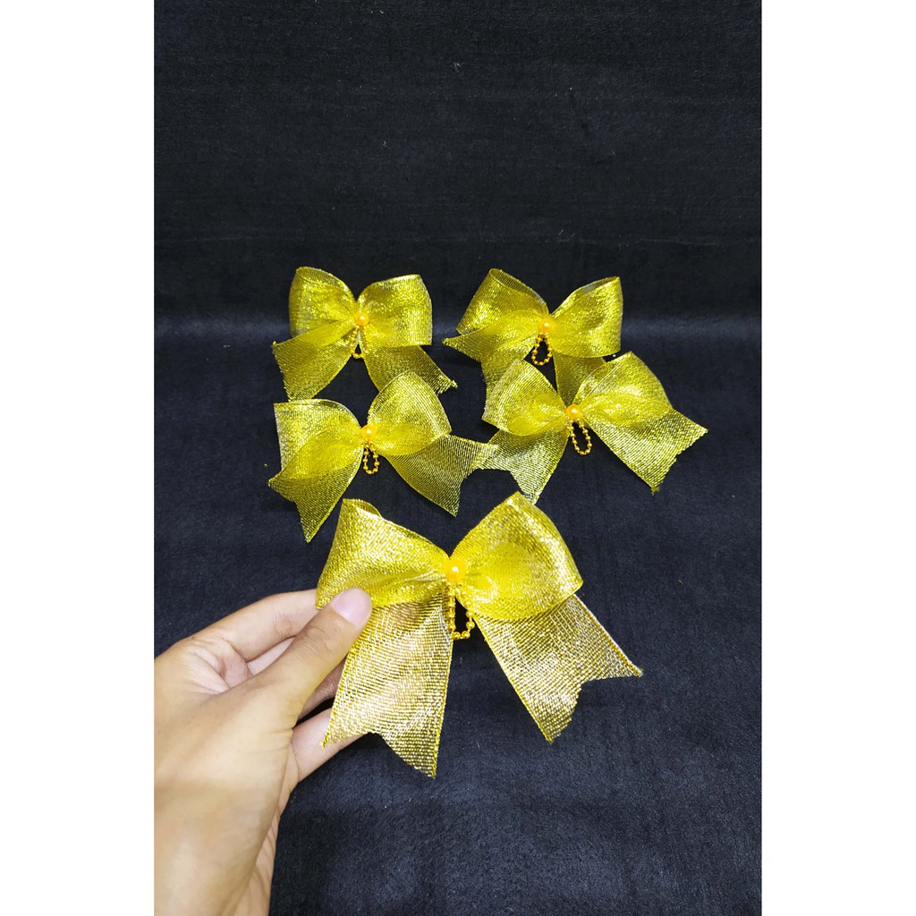 (5 pcs) Pita Bow Emas Hantaran Hiasan Serbaguna Cantik-pita siap pakai