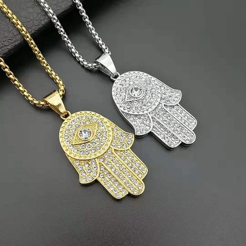 2022 Kalung Rantai Liontin Tangan Fatima Agama Bahan Titanium Steel Lapis Emas Untuk Pria