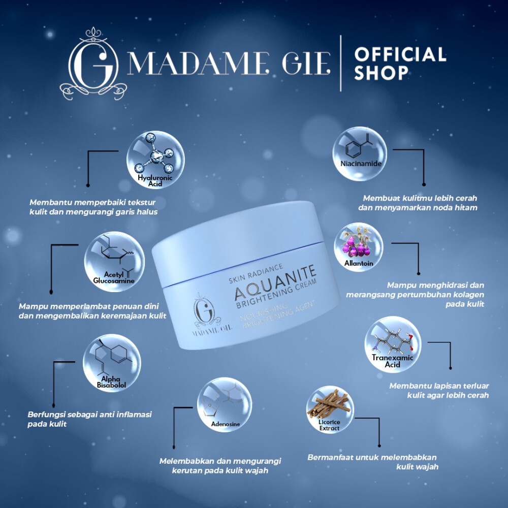 Madame Gie Skin Radiance AQUANITE Brightening Cream - Skincare Wajah Krim Malam Pencerah