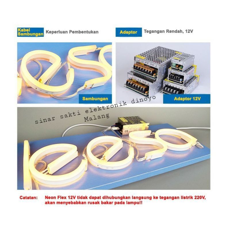 Lampu led neon flex 12v 5m / Led Strip Sign Flexible DC IP65 warna warni