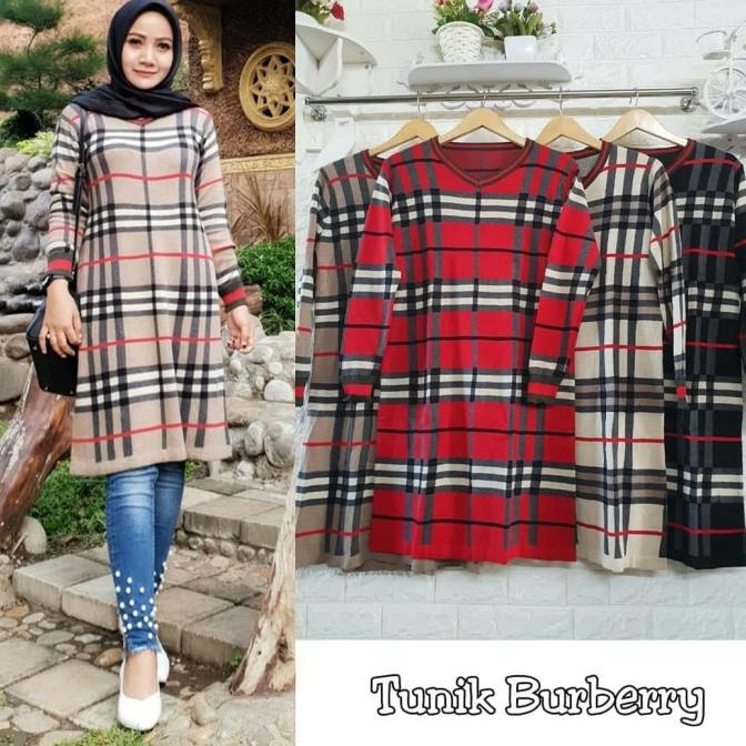 tunik Burberry / baju muslim knit rajut /dress jumbo/baju hamil bumil