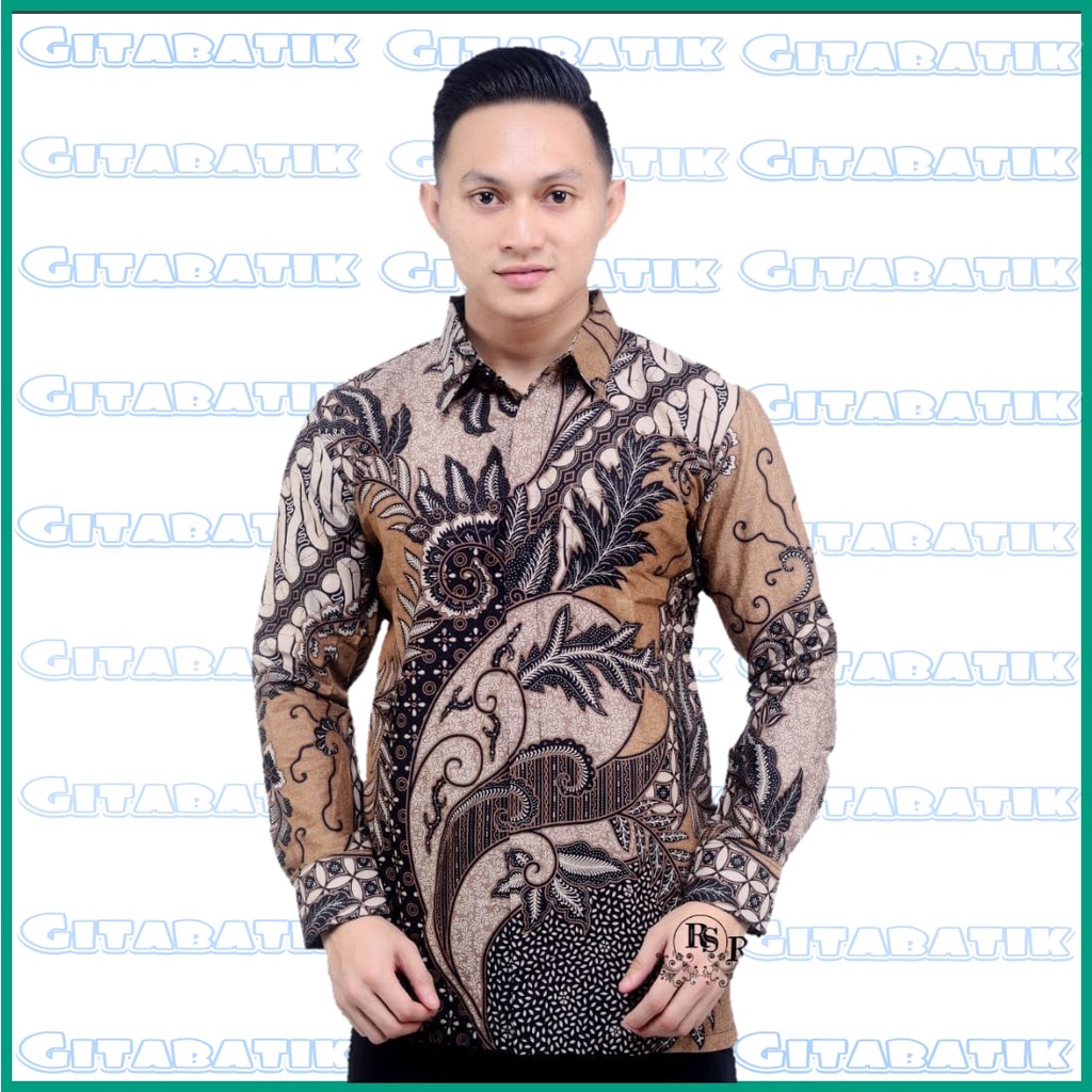 Batik Pria Lengan Panjang GITA BATIK HRB026 motif KERATONAN Kode 002 size M L XL XXL Reguler