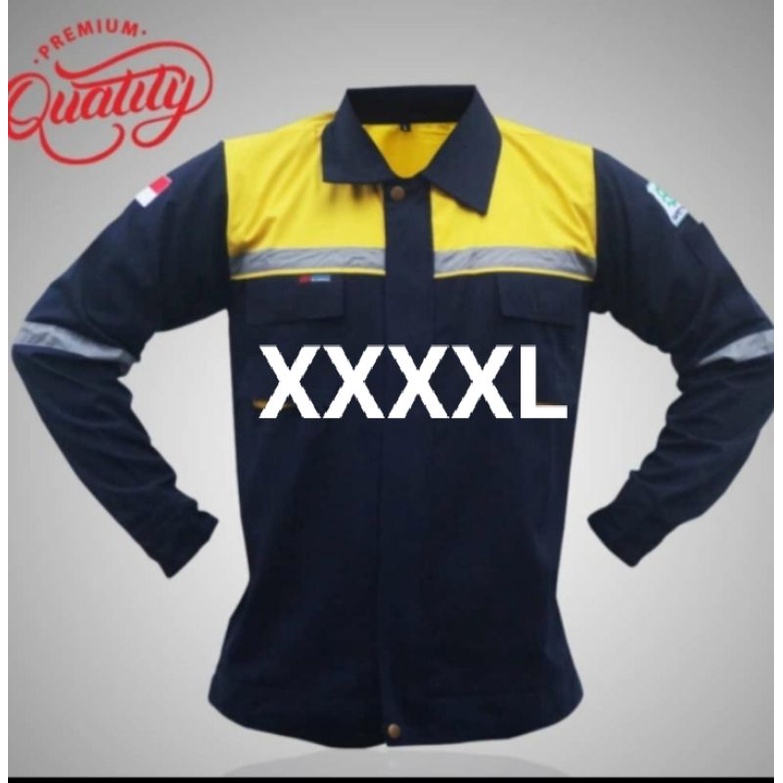 SERAGAM SAFETY SUPER JUMBO KUNING HITAM KANCING LEBAR 70CM