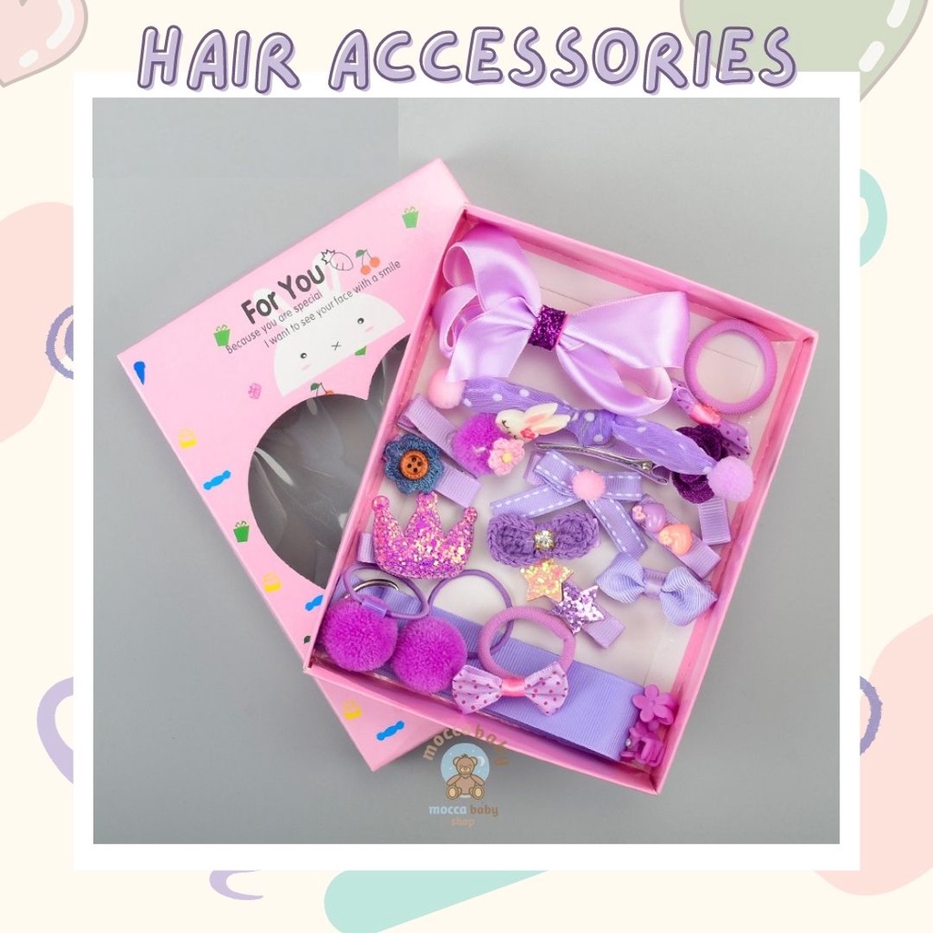 MBSS - JEPIT FOR YOU Ikat Rambut Karet Pita Anak 18 in 1 Jepit Rambut Anak | Aksesoris Rambut Hair Clip Import