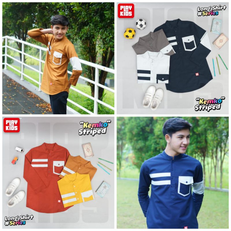 PLAYKIDS KEMKO STRIPPED LONG - baju kemeja koko tangan lengan panjang anak cowok laki bahan katun ad