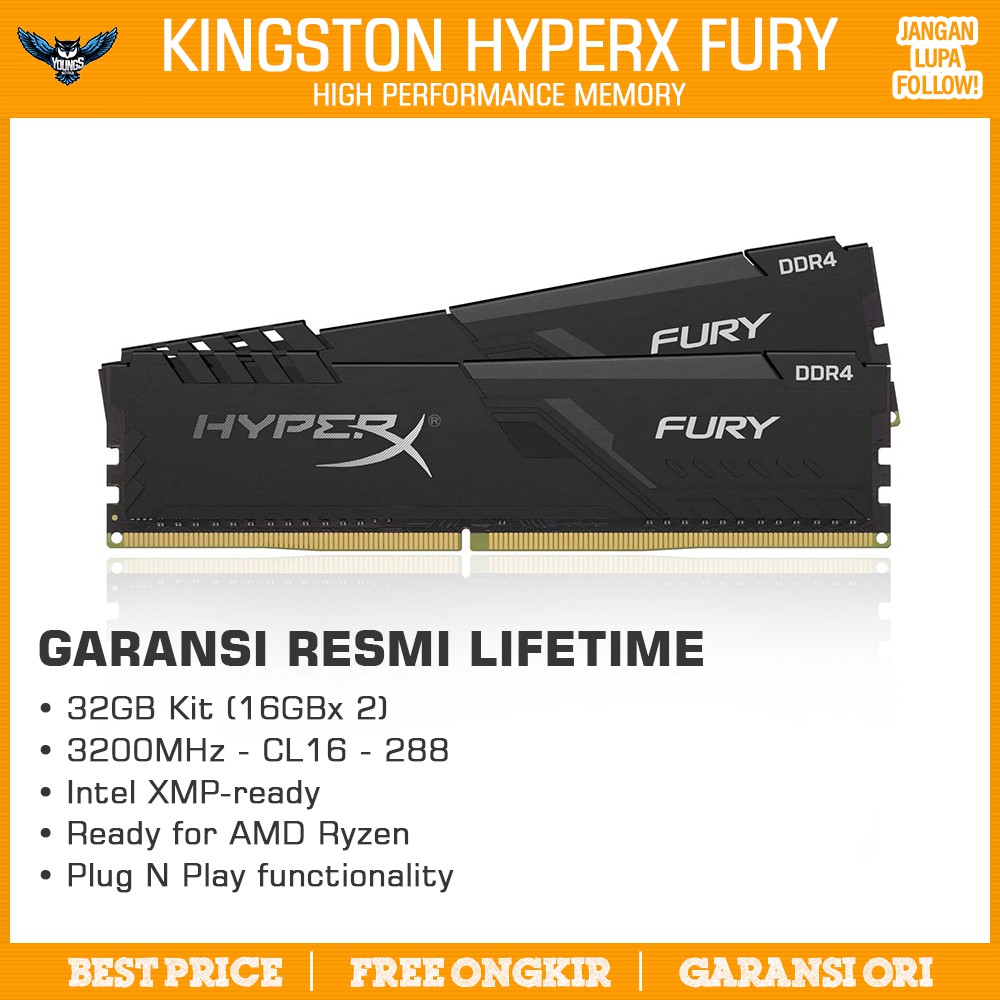 RAM KINGSTON HyperX FURY 32GB KIT 3200 (2x16GB) Black ddr4 pc 3200mhz