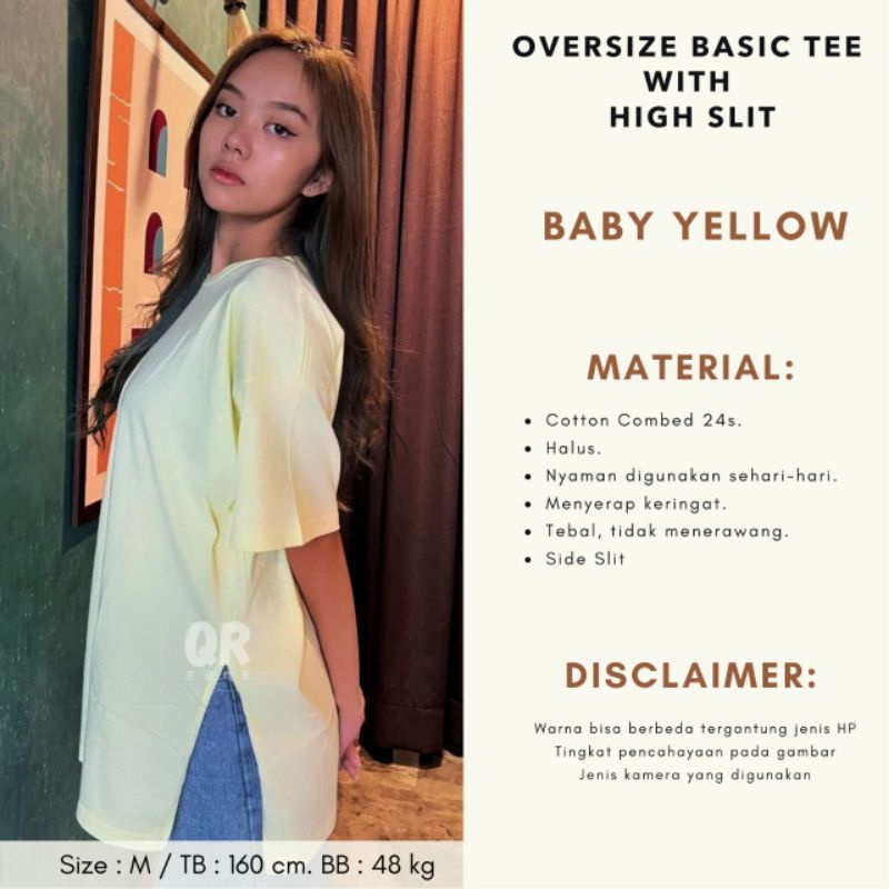 Kaos Polos Oversize High Slits Cotton Combed 24s Premium Oversized Tshirt - BABY YELLO