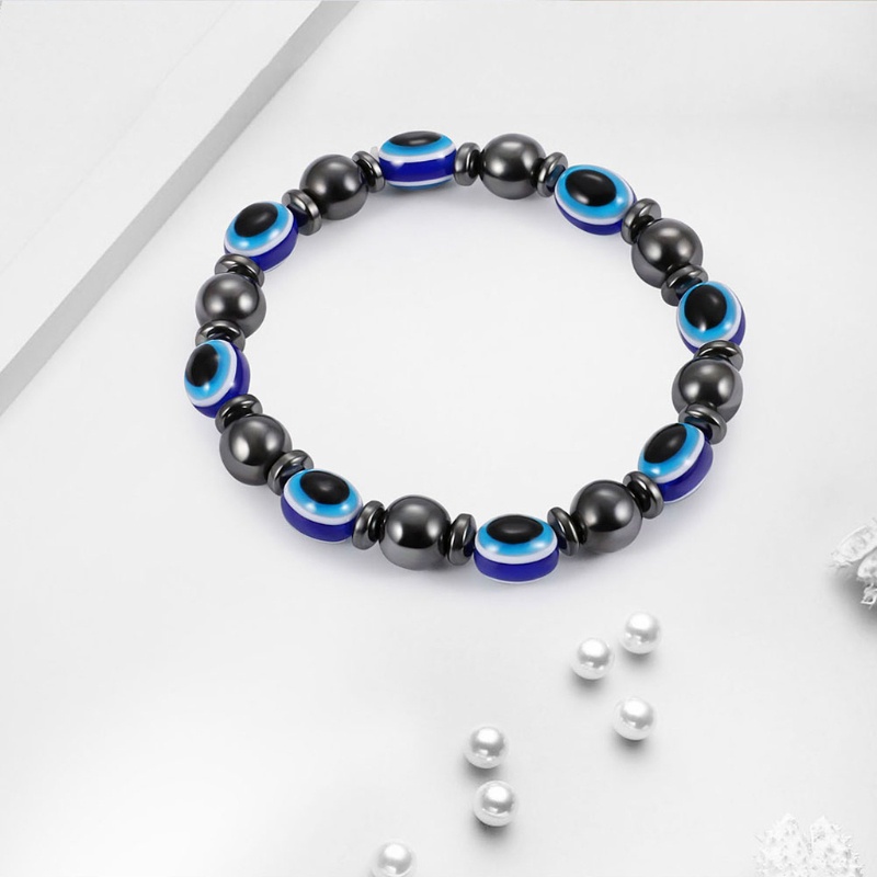 SIY  Magnetic Bracelet Blue Evil Eye Hematite Stone Therapy Health Care Bangle Unisex