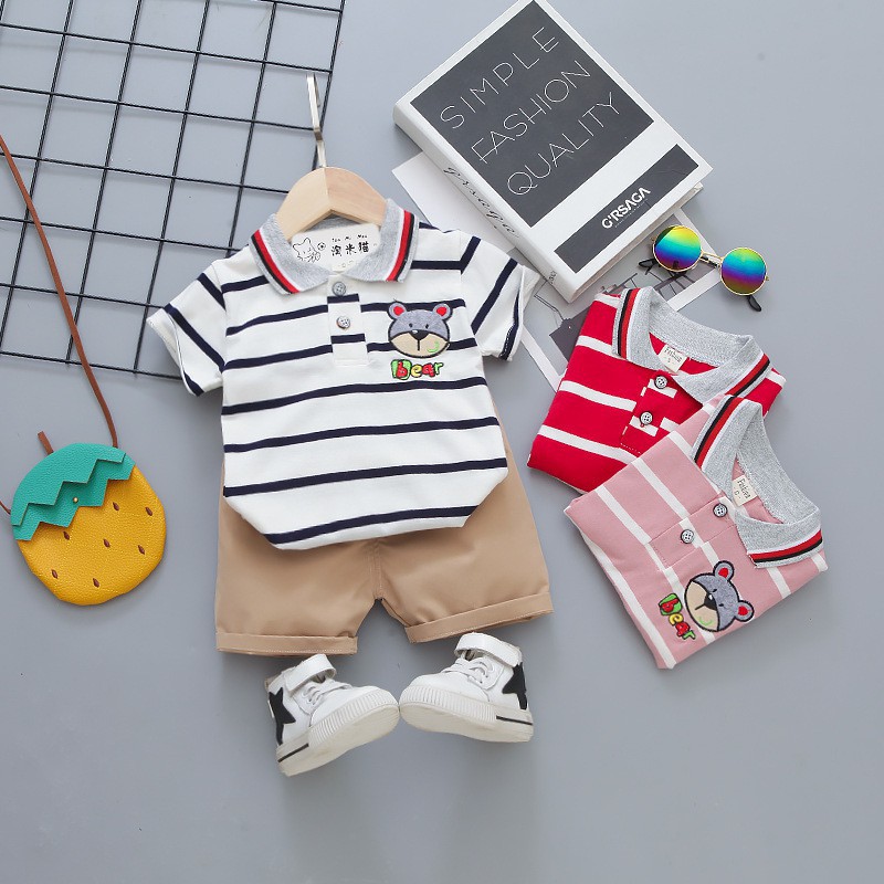 LittleAaron SET KRA BEAR SALUR EBV Setelan Kaos Anak Laki-laki Bayi Lengan Pendek