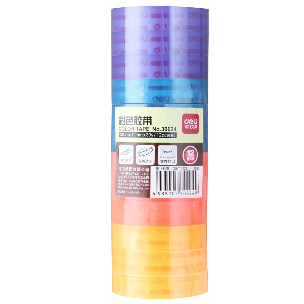 HAPPY TIME DELI ISOLASI LAKBAN KECIL12mm x 30 yard WARNA WARNI ADHESIVE TAPE ALAT TULIS KANTOR SEKOLAH KULIAH 30024