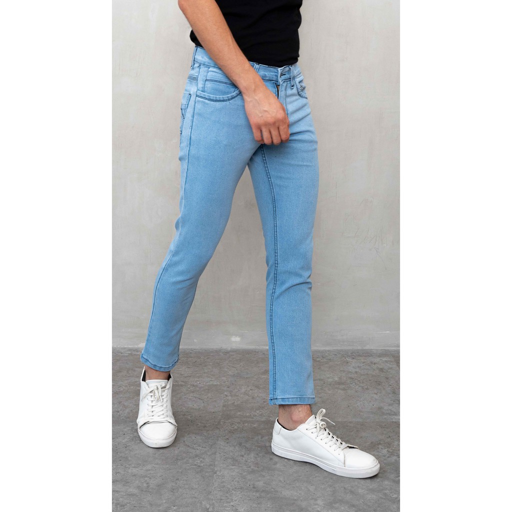 Celana jeans pria panjang biru muda stretch slim fit denim jeans bahan stretch melar houseofcuff