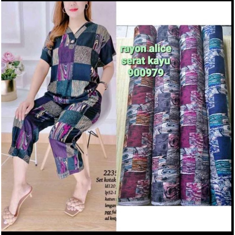 Setelan Celana 7/8 /setelan rayon motif kotak