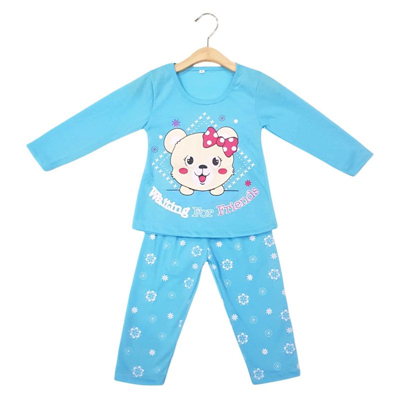 SETELAN SIKUNING PAKAIAN BAJU ANAK PEREMPUAN 2-7 TAHUN MOTIF WAITING FOR FRIEND BEAR