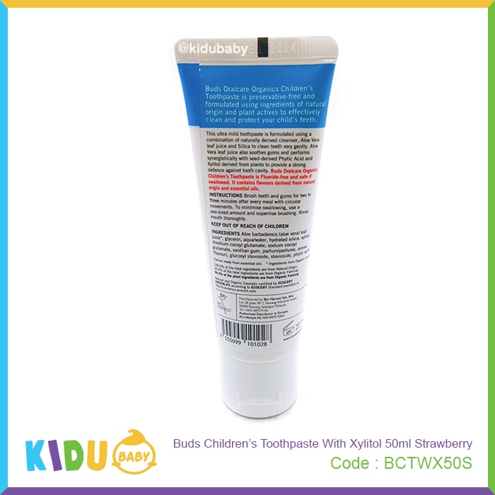 Buds Organics Children's Toothpaste With Xylitol 50ml Kidu Baby