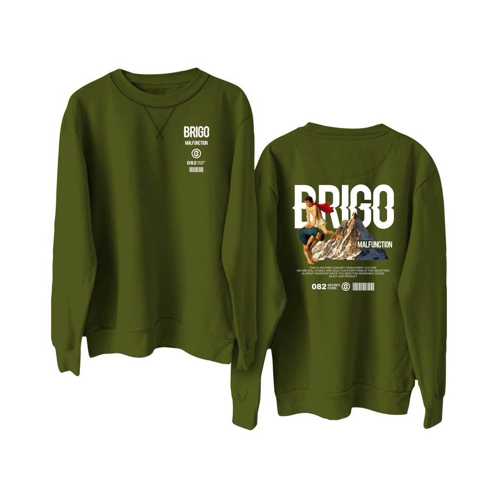 BRIGO Basic Sweatshirt  Malfunction II Sweater Crewneck BRIGO Malfunction Sablon DTF Fleece Cotton M-XXL (Pria &amp; Wanita) Free stiker&amp;Gantungan Kunci