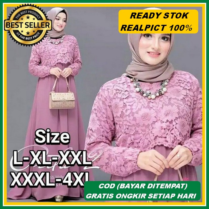 Baju Gamis Wanita Remaja Jumbo Modern Terbaru 2022 Set Ayunda Model Elegan Tren Kekinian Kondangan M