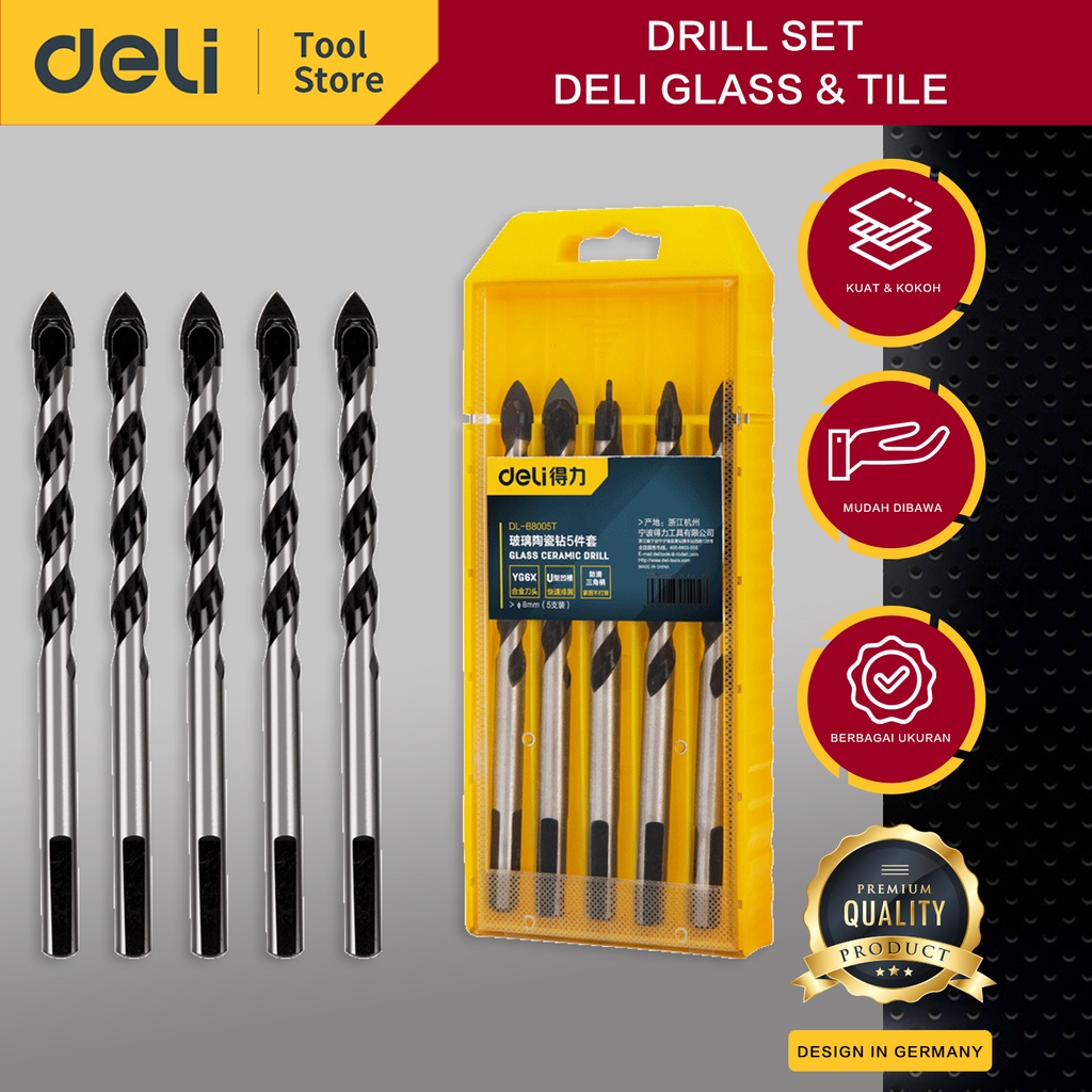 Deli Glass &amp; tile Drill Sets  / Set Isi Bor Kaca Perkakas DL-B8005T