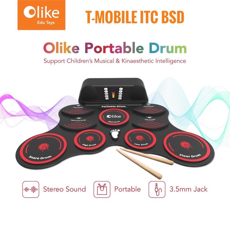 Olike Portable Drum - Edu Toys - Beetle Red - Garansi Resmi