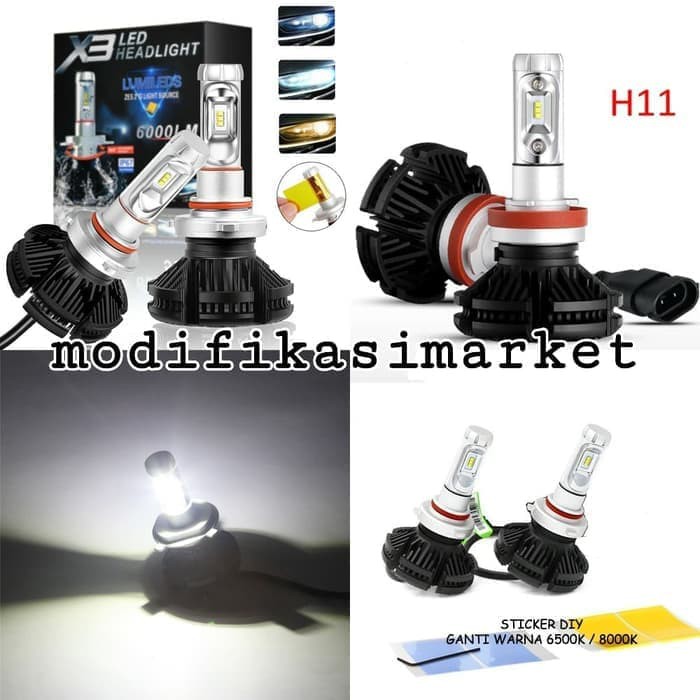 2PC LAMPU LED HEADLAMP MOBIL H11 PHILIPS X3 HIGH QUALITY 3 WARNA