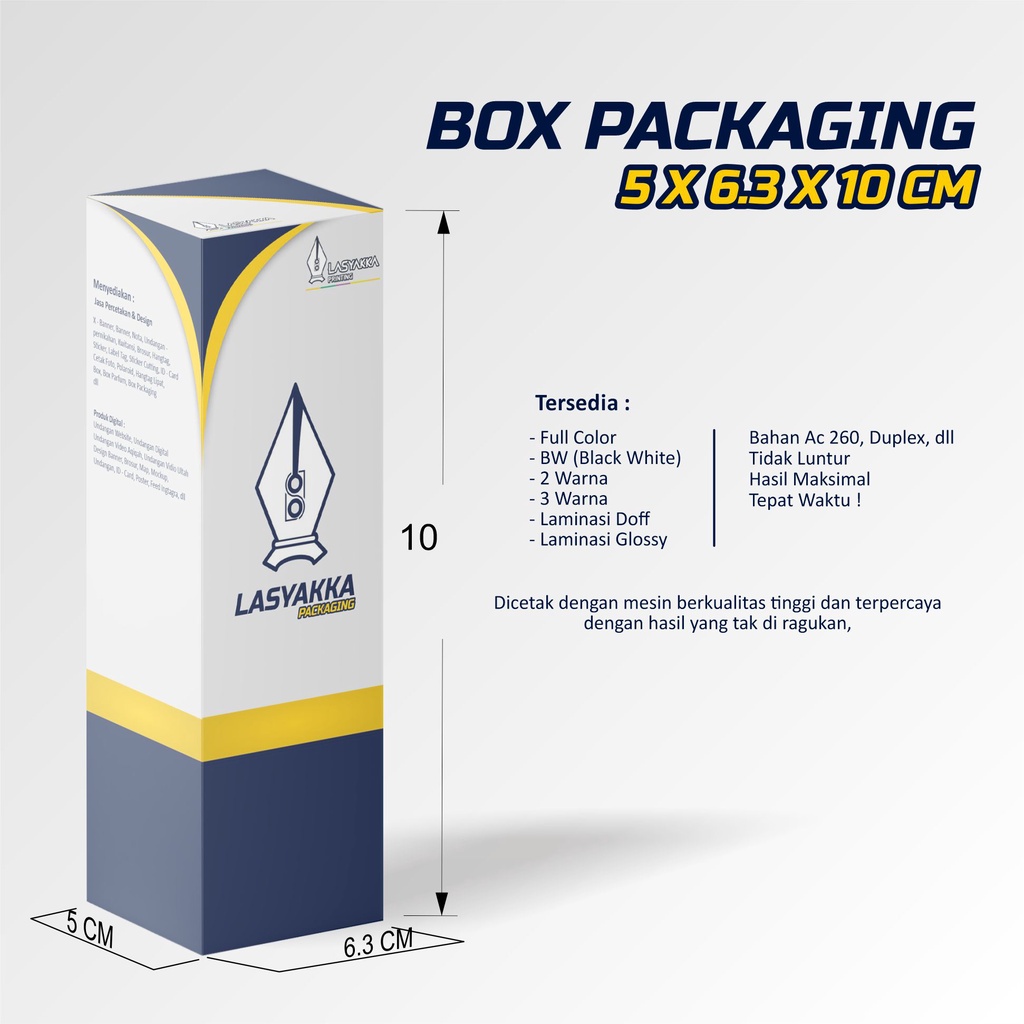 

box packaging ukuran 4,7 x 6,3 x 10 cm custom
