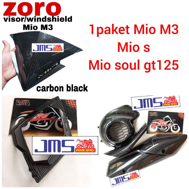 paketan cover tutup carbon knalpot kipas Speedo plus visor batok mio3 Mio z125 zoro