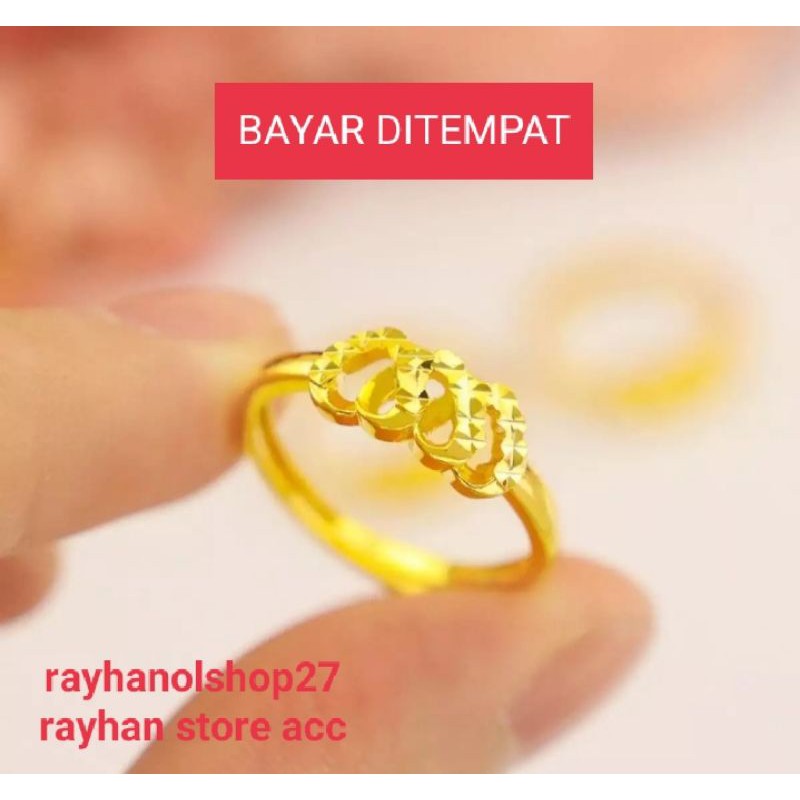 Cincin wanita sepuhan Emas 23k motif bentuk tiga Hati Cincin wanita Dewasa